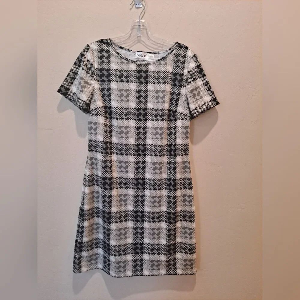 ELIZA J Houndstooth Plaid Print Shift Dress